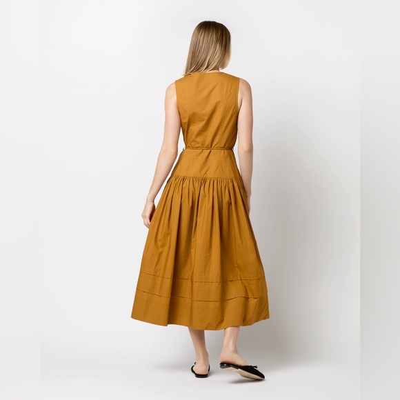 Ulla Johnson Kiran Dress Topaz 6 Sleeveless V-Neck Midi Length Golden Yellow - Picture 2 of 14